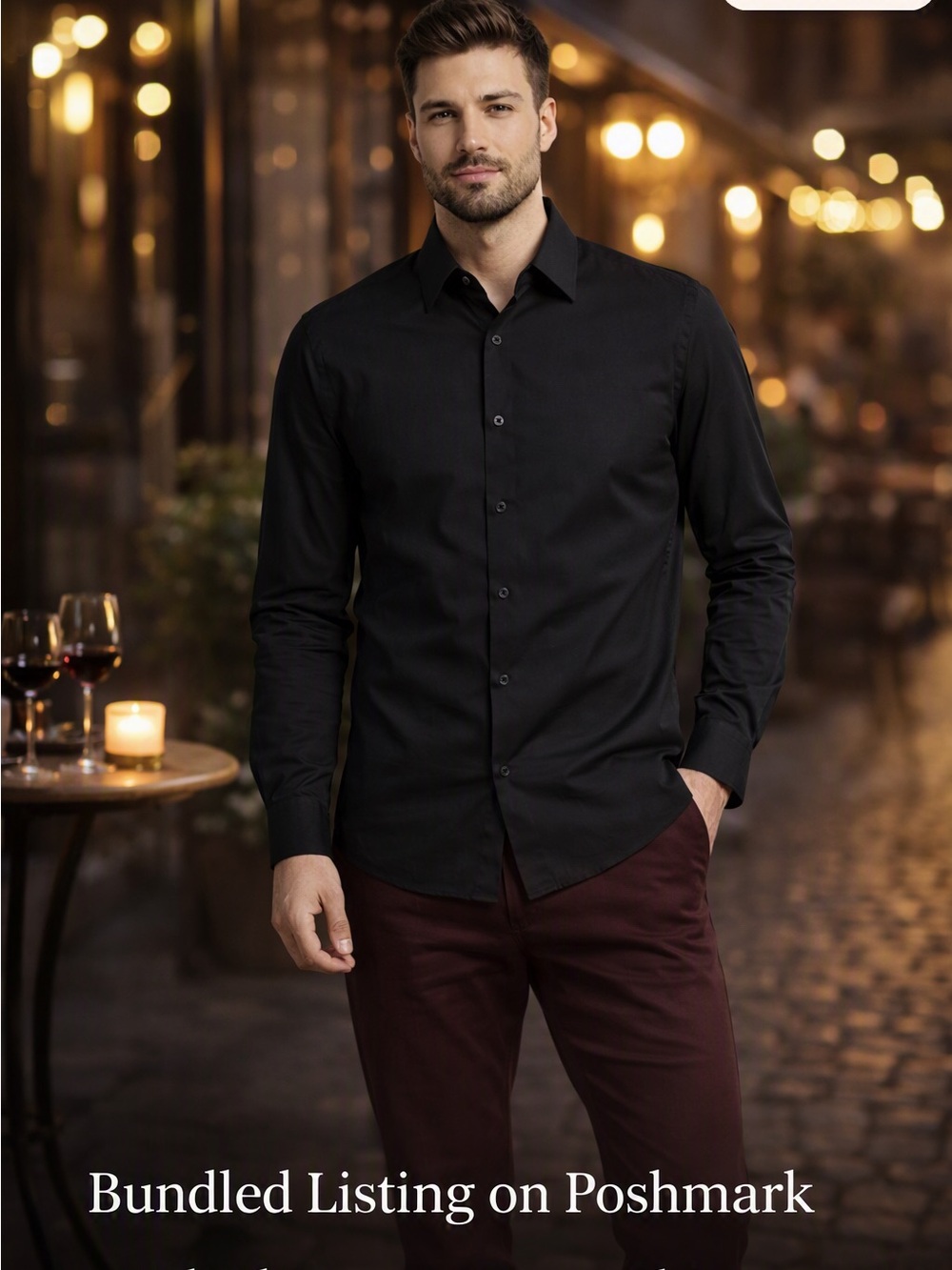 Men’s Date Night Bundle – Express Black Button‑Down + Aeropostale Maroon Chinos